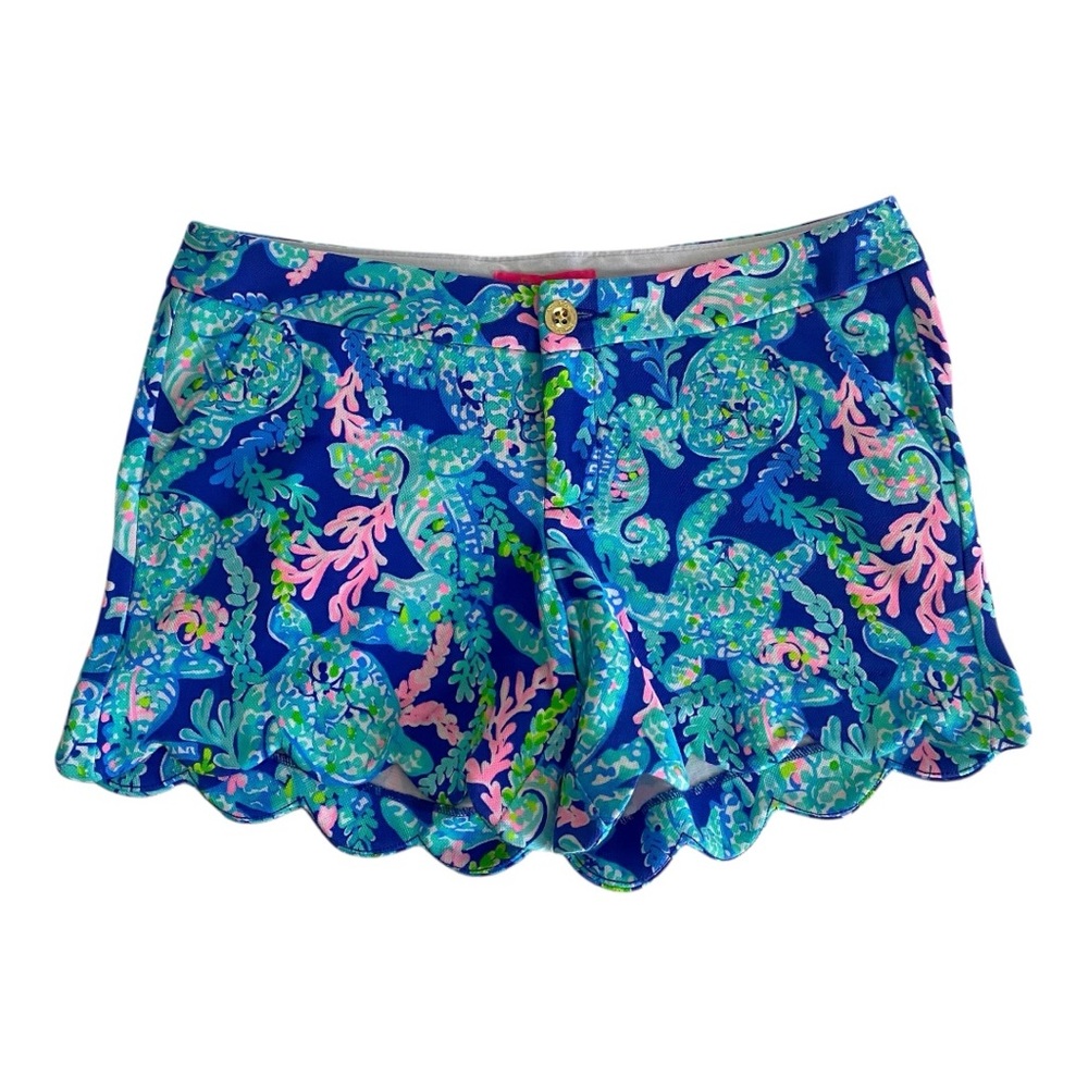 Lilly Pulitzer Buttercup Knit Scallop Shorts Turtle Villa Sz 10 Corsica Blue